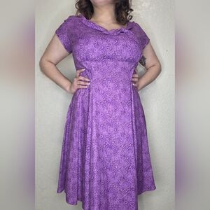 1950's  Lavender Patterned Midi Dress